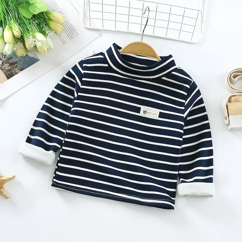 Wholesale Kids Toddler Boys Girls Casual Basic Stripe Print Fleece Long Sleeve T-Shirt