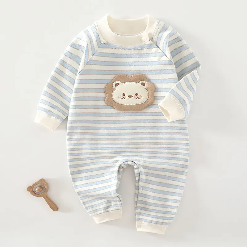 Wholesale Kids Baby Boys And Girls Fashion Autumn Cartoon Stripe Long-Sleeve Jumpsuit - Image 6