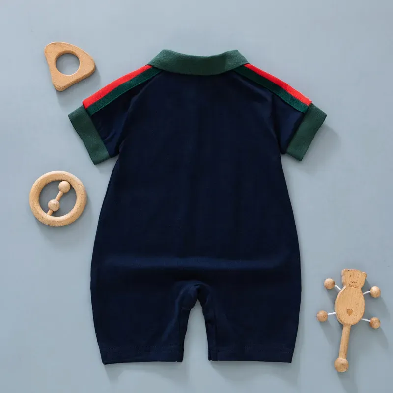 Wholesale Kids Baby Boys Fashion Casual Color Matching Short Sleeve Lapel POLO Romper - Image 4