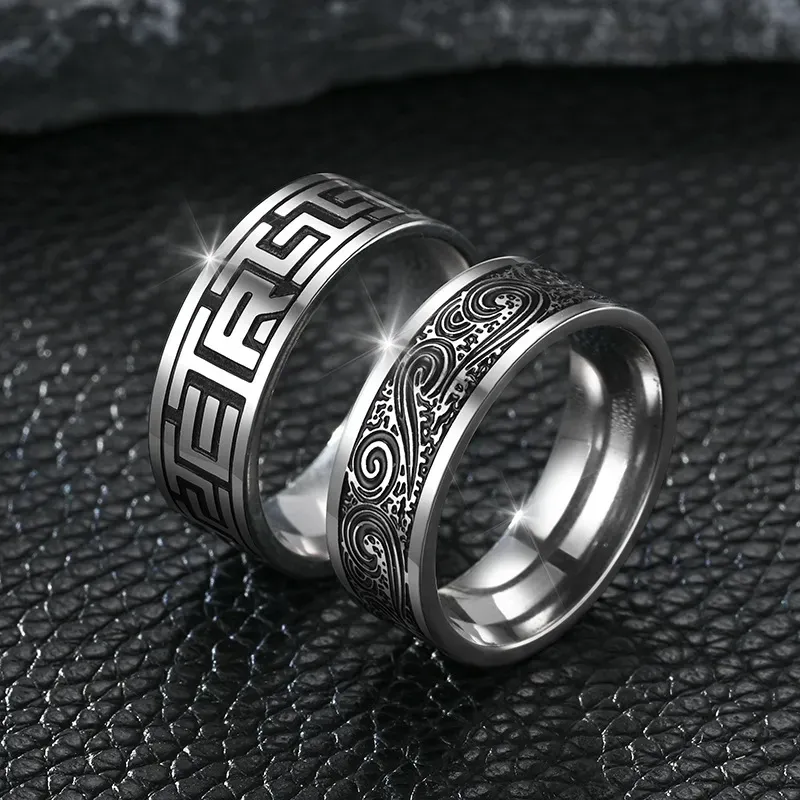 Wholesale men fashion Retro casual Titanium Steel Patterned Ring