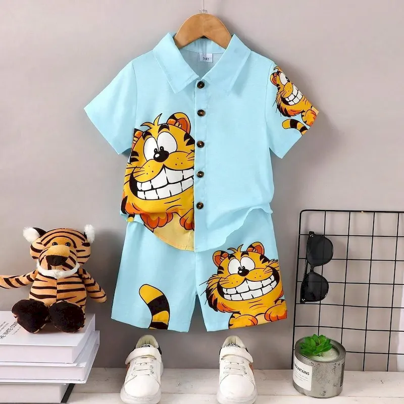 Wholesale Boys' Fashion Heart Print Short Sleeve Shirt And Shorts Two-Piece Set - Image 27