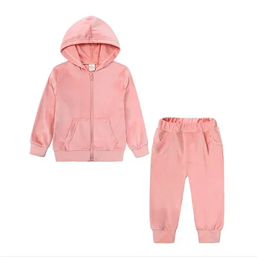 Wholesale Kids Toddler Big Boys Girls Casual Cute Solid Color Plush Long Sleeve Hoodies Trousers Set - Image 4