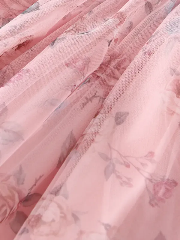 Wholesale Kids Girls Fashion Cute Printed Round Neck Long Sleeve Mesh Dress - Image 3