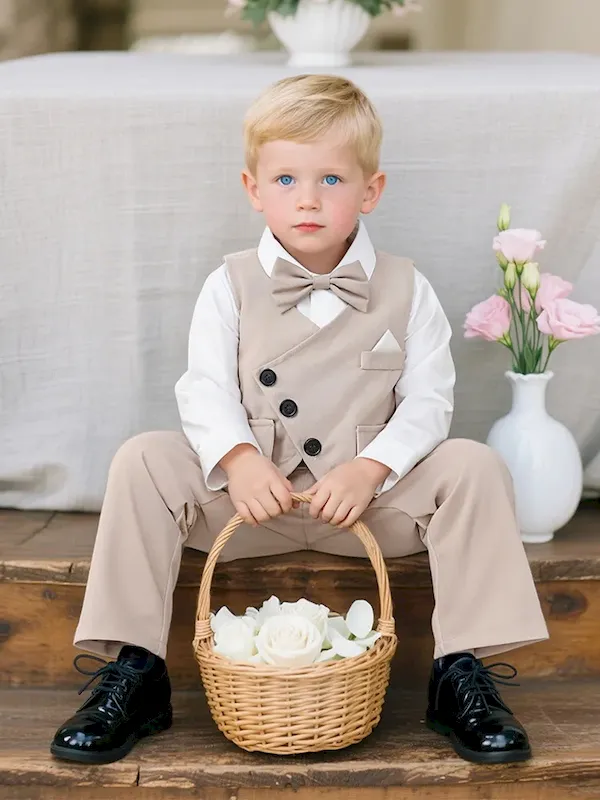 Wholesale Kids Boys Fashion Spring And Autumn Lapel Long Sleeve Blouse Vest Slim Fit Pants Three-Piece Set - Image 3