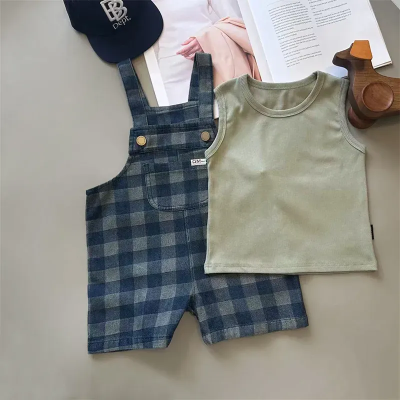 Wholesale Kids Boys Plaid Suspender Rompers - Image 3