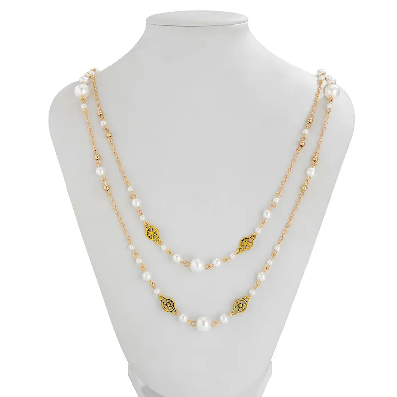 Wholesale Women Fashion Retro Imitation Pearl Tassel Chain Stacked Long Necklace Set - Image 4