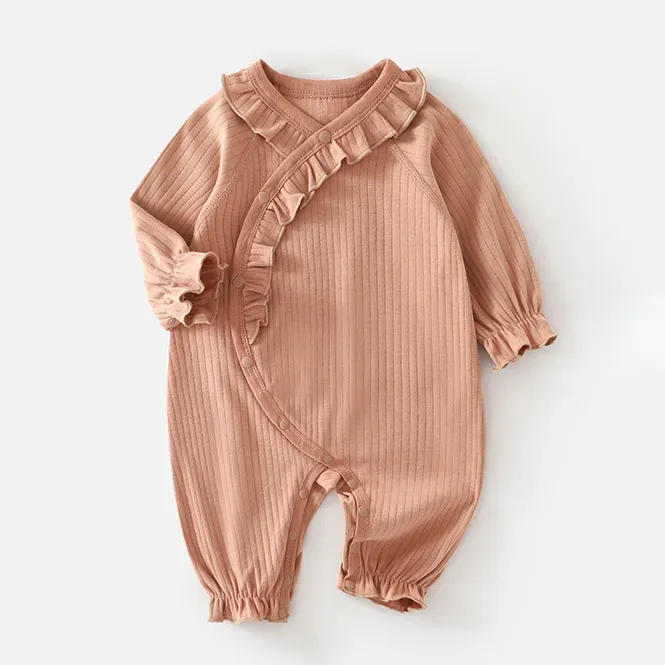 Wholesale Kids Baby'S Girl Fashion Spring And Autumn Solid Color Lace Collar Long Sleeve Jumpsuit