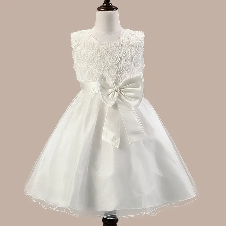 Wholesale Kids Girls Fashion Elegant Flower Bowknot Mesh Sleeveless Party Dress - Image 6