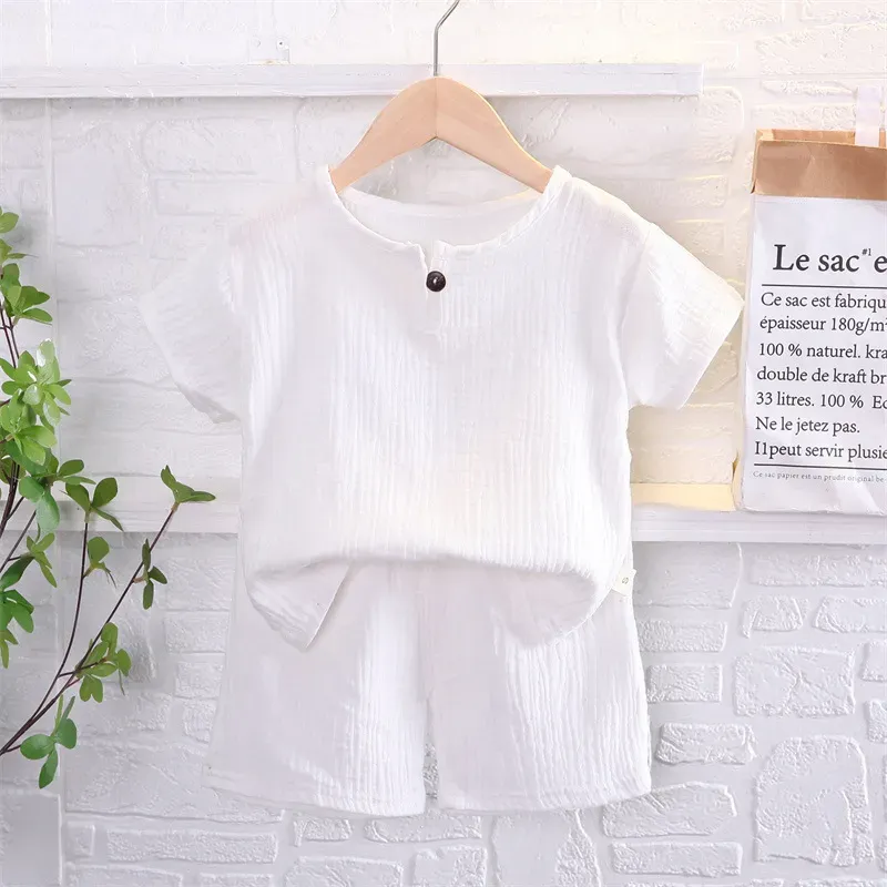 Wholesale Kids Toddler Boys Fashion Casual Solid Color Short Sleeve T-Shirt Shorts Set - Image 8