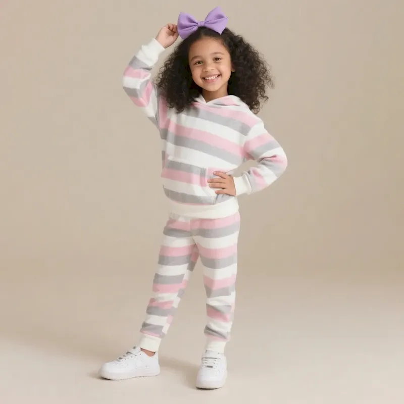 Wholesale Kids Girls' Fashion Casual Autumn Stripe Long-Sleeve Hoodies Slim Fit Pants Two-Piece Set