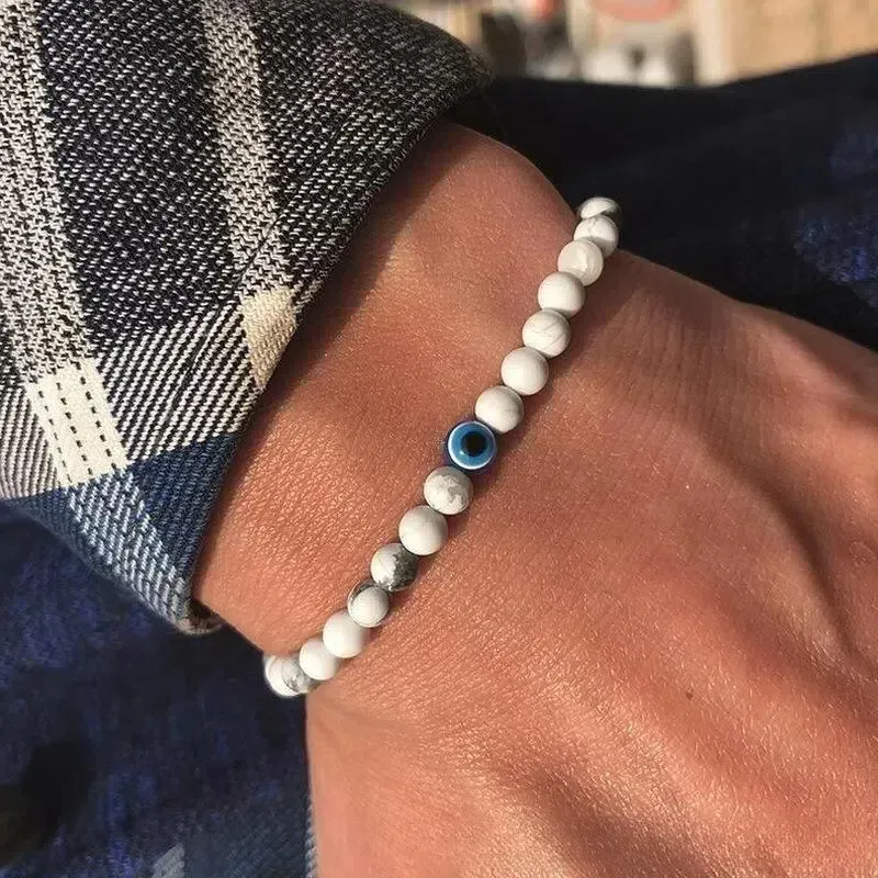 Wholesale Men Fashion Natural Stone Turquoise 6mm Eye Bracelet - Image 3