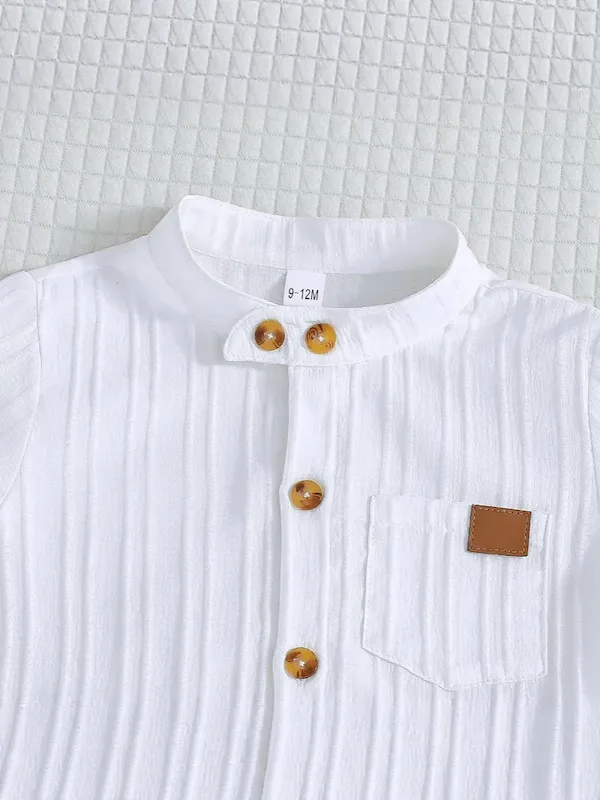 Wholesale Baby'S Boy Casual White Vertical Stripe Short Sleeve Blouse Loose Shorts Two-Piece Set - Image 3