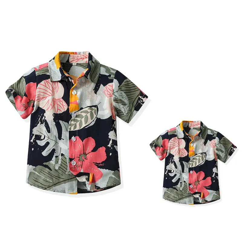 Wholesale Summer Short-Sleeved Lapel Hawaiian Flower Shirt - Image 7