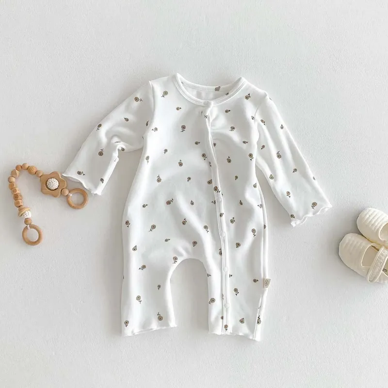 Wholesale Kids Baby Boys Girls Casual Cute Tiny Flower Print Long Sleeve Romper - Image 3