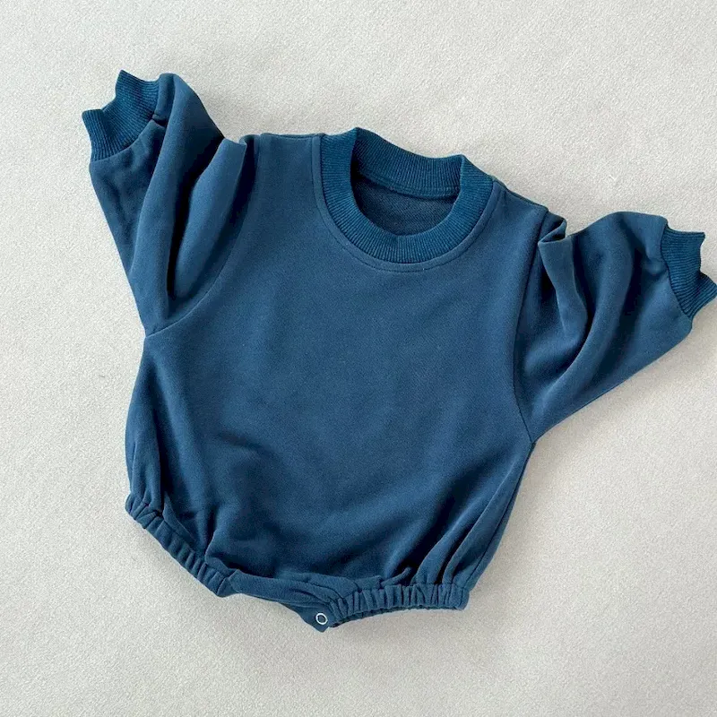Wholesale Kids Baby Boys And Girls Fashion Simple Solid Color Round-Neck Long-Sleeve Rompers - Image 12