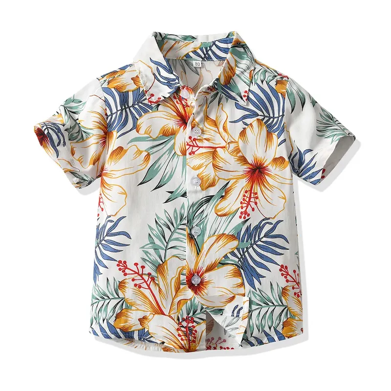 Wholesale Summer Short-Sleeved Lapel Hawaiian Flower Shirt - Image 20