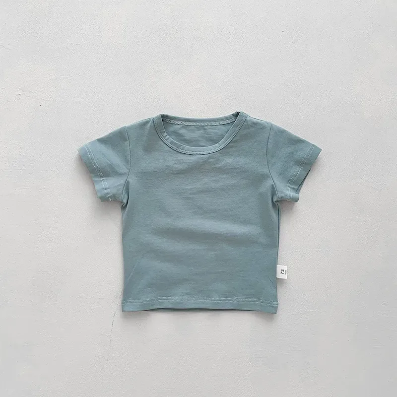 Wholesale Kids Baby Fashion Casual Solid Color Stripe Cotton Round Neck Short-Sleeve T-Shirt - Image 8