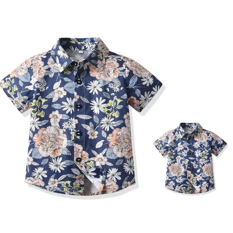 Wholesale Summer Short-Sleeved Lapel Hawaiian Flower Shirt - Image 11