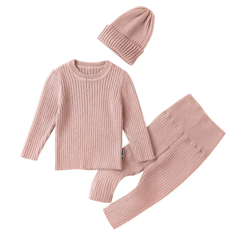 Wholesale Toddlers Newborn Baby Fashion Girls Boys Casual Basic Long Sleeve Solid Color Knitted Top And Pants Set - Image 8