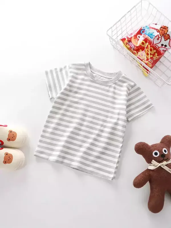 Wholesale Summer Children Fashionable Stripe Printed Short-Sleeved T-Shirt - Image 3