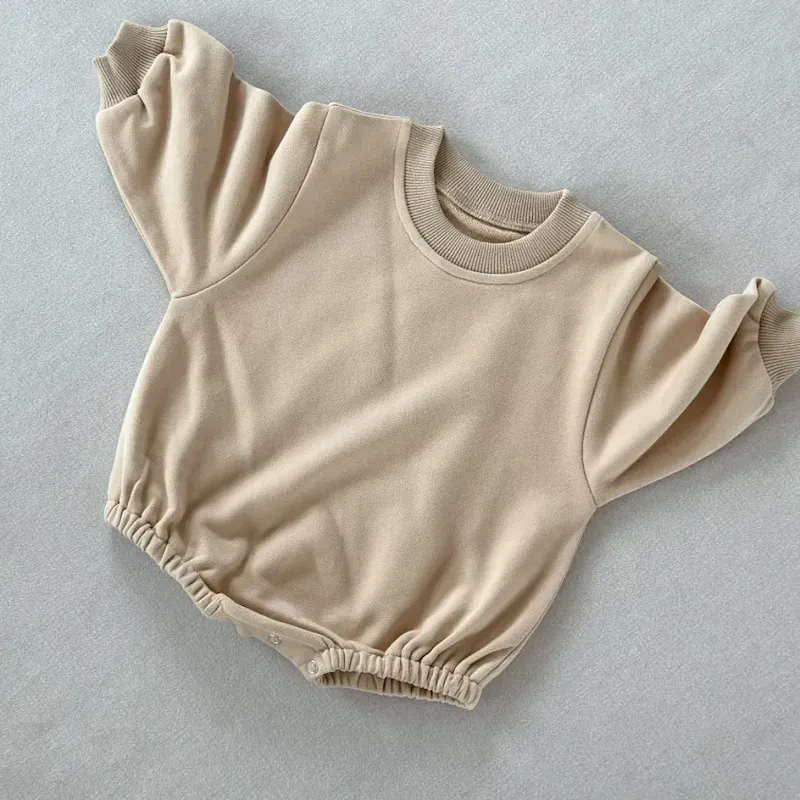 Wholesale Kids Baby Boys And Girls Fashion Simple Solid Color Round-Neck Long-Sleeve Rompers - Image 8
