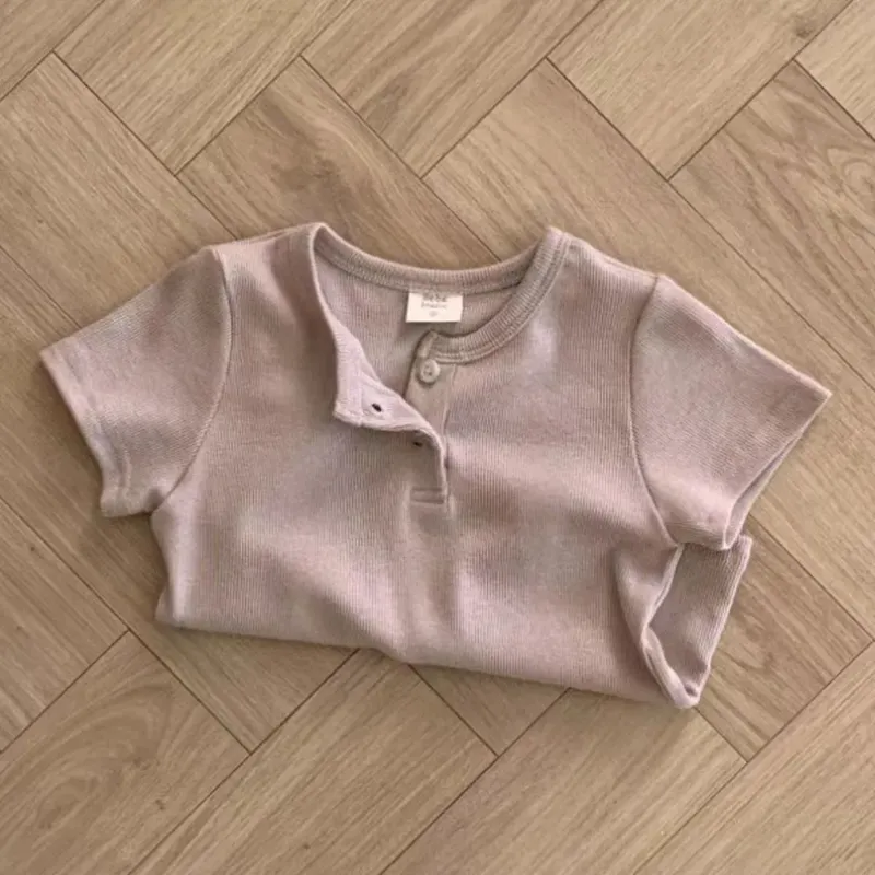 Wholesale Kids Baby Fashion Casual Solid Color Cotton Round Neck Short-Sleeve T-Shirt - Image 3