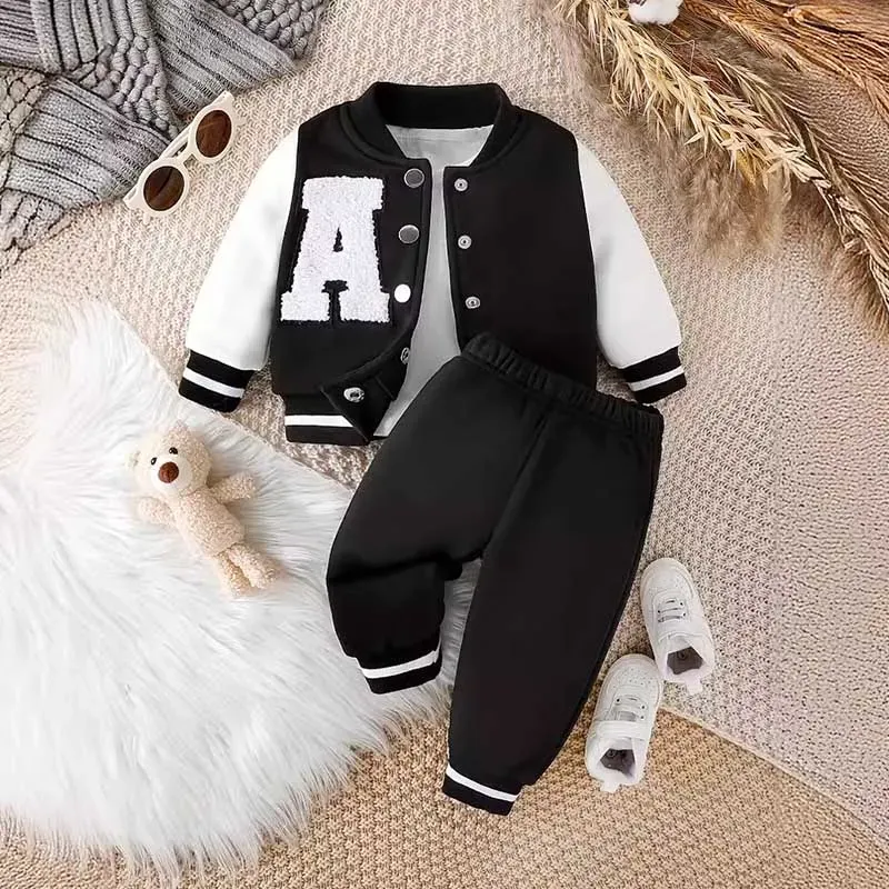 Wholesale Kids Baby Boys Autumn Winter Casual Sports Alphabet Long Sleeve Coat Trousers Sets