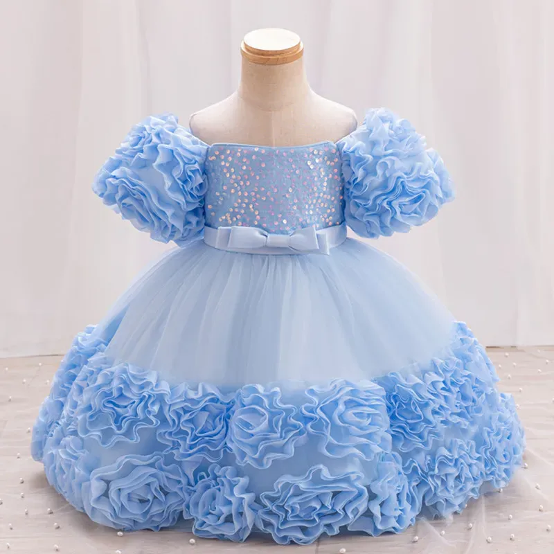 Wholesale Kids Girl'S Fashion Elegant Sequin Flower Mesh Short-Sleeve Party Princess Dress - Image 3