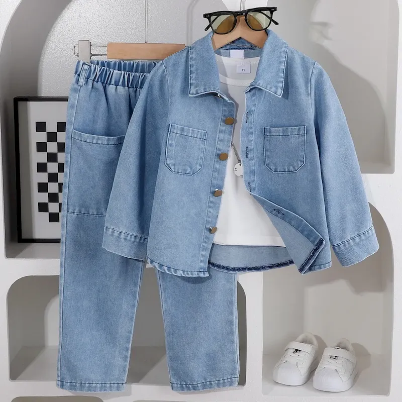 Wholesale Boy'S Fashion Denim Jacket And Jeans Two-Piece Set