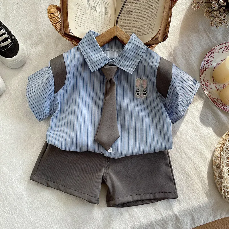 Wholesale Boy'S Fashionable Summer Shirt And Shorts Two-Piece Set