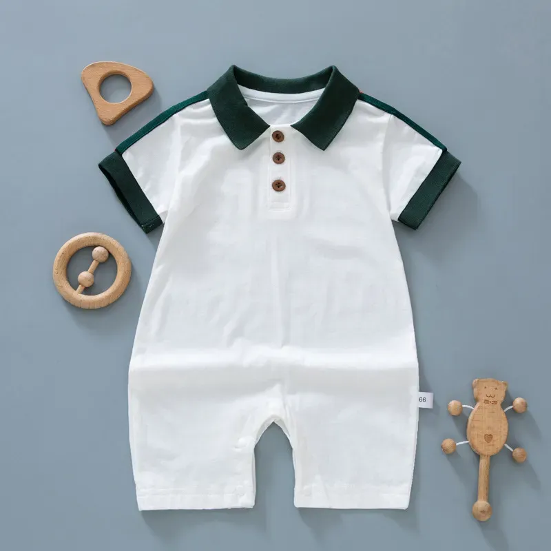 Wholesale Kids Baby Boys Fashion Casual Color Matching Short Sleeve Lapel POLO Romper - Image 7