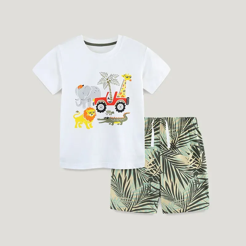 Wholesale Boys' Fashion Casual Printed Short-Sleeve T-Shirt Loose Shorts Two-Piece Set - Image 2