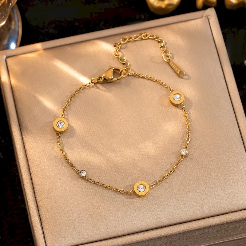 Wholesale Stainless Steel Roman Numerals Rhinestone Bracelet