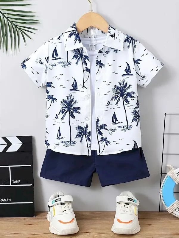 Wholesale Boys' Fashion Heart Print Short Sleeve Shirt And Shorts Two-Piece Set - Image 24