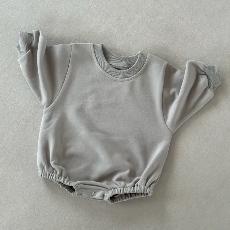 Wholesale Kids Baby Boys And Girls Fashion Simple Solid Color Round-Neck Long-Sleeve Rompers - Image 16