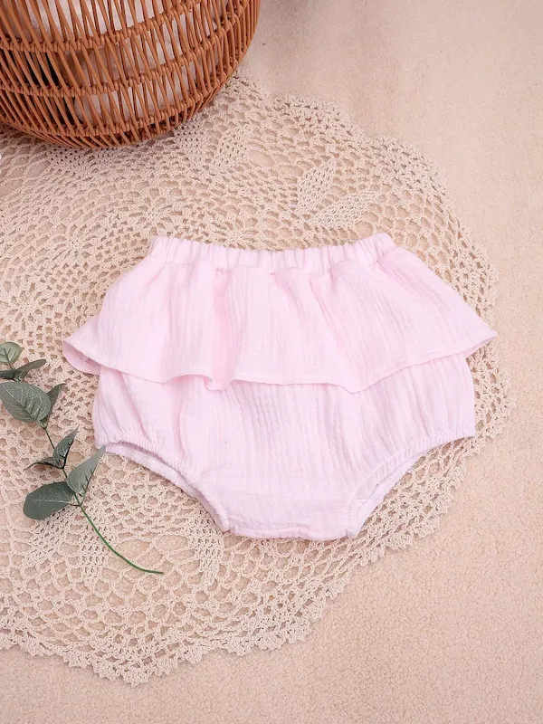 Wholesale Baby Girl Solid Color Ruffled Shorts - Image 4