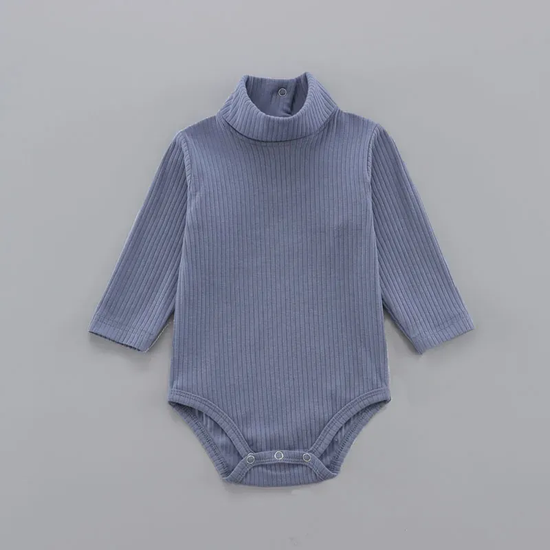 Wholesale Kids Baby Girls And Boys Autumn And Winter Solid Color High Neck Long Sleeve Rompers - Image 3