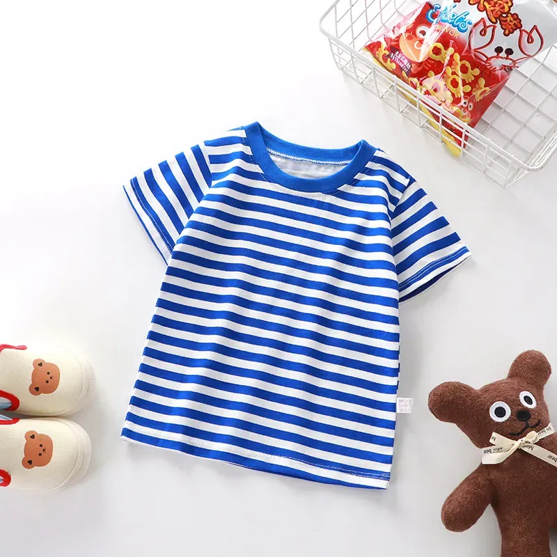Wholesale Summer Children Fashionable Stripe Printed Short-Sleeved T-Shirt - Image 8