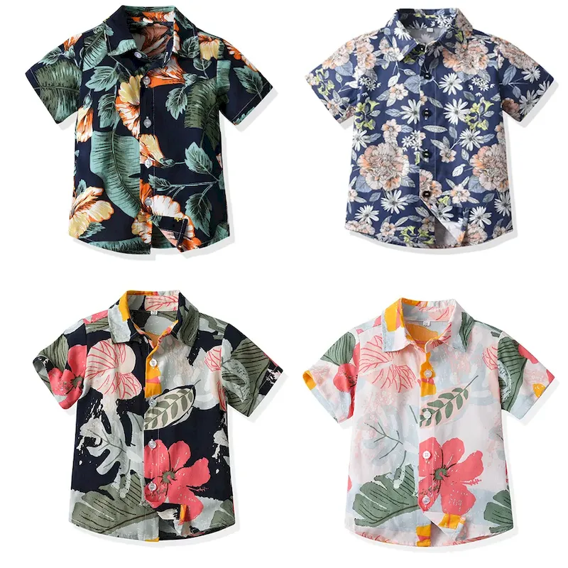 Wholesale Summer Short-Sleeved Lapel Hawaiian Flower Shirt