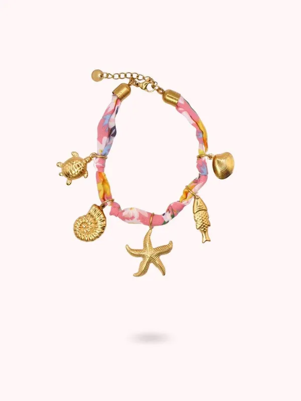 Wholesale Beach Series Marine Life Multicolor Floral Shell Pendant Ribbon Cloth Strip Necklace - Image 6