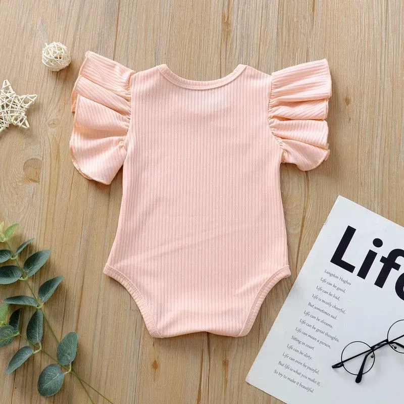 Wholesale Baby Infant Toddler Girl Solid Color Short Sleeves Bodysuit - Image 4