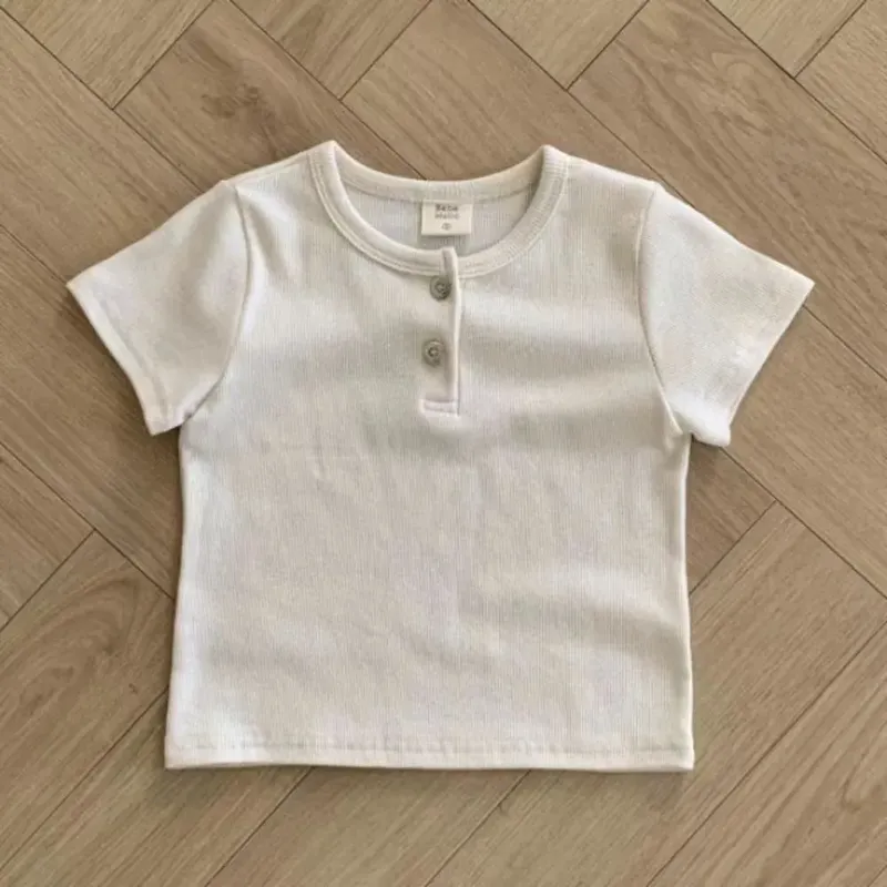 Wholesale Kids Baby Fashion Casual Solid Color Cotton Round Neck Short-Sleeve T-Shirt - Image 4