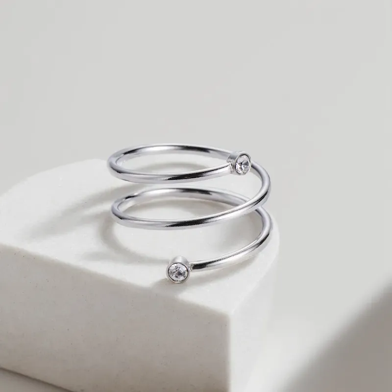 Wholesale Simple Winding Coil Spring Zircon Stainless Steel 18k Gold Plated Ring