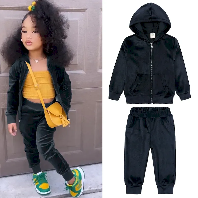 Wholesale Kids Toddler Big Boys Girls Casual Cute Solid Color Plush Long Sleeve Hoodies Trousers Set - Image 8