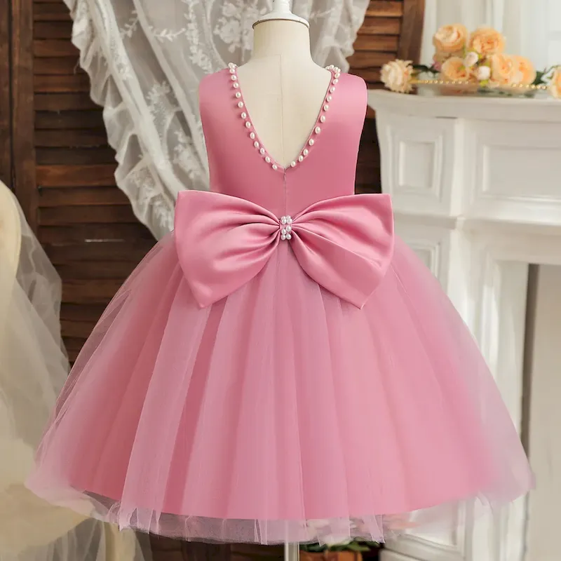 Wholesale Kids Girl'S Fashion Elegant Solid Color Pearl Decoration Bowknot Fluffy Backless Party Princess Dress - Image 6
