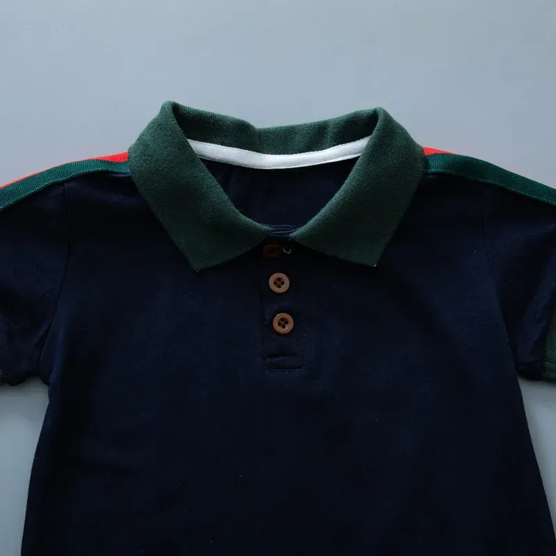 Wholesale Kids Baby Boys Fashion Casual Color Matching Short Sleeve Lapel POLO Romper - Image 6