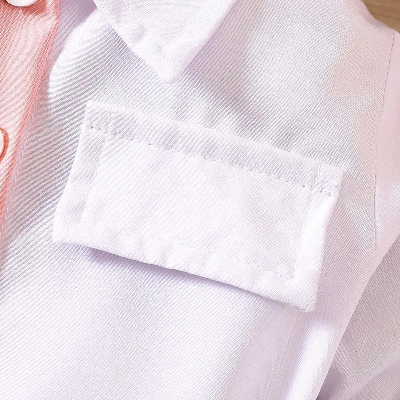 Wholesale Kids Baby Girls Casual Color Matching Long Sleeve Lapel Dress - Image 3