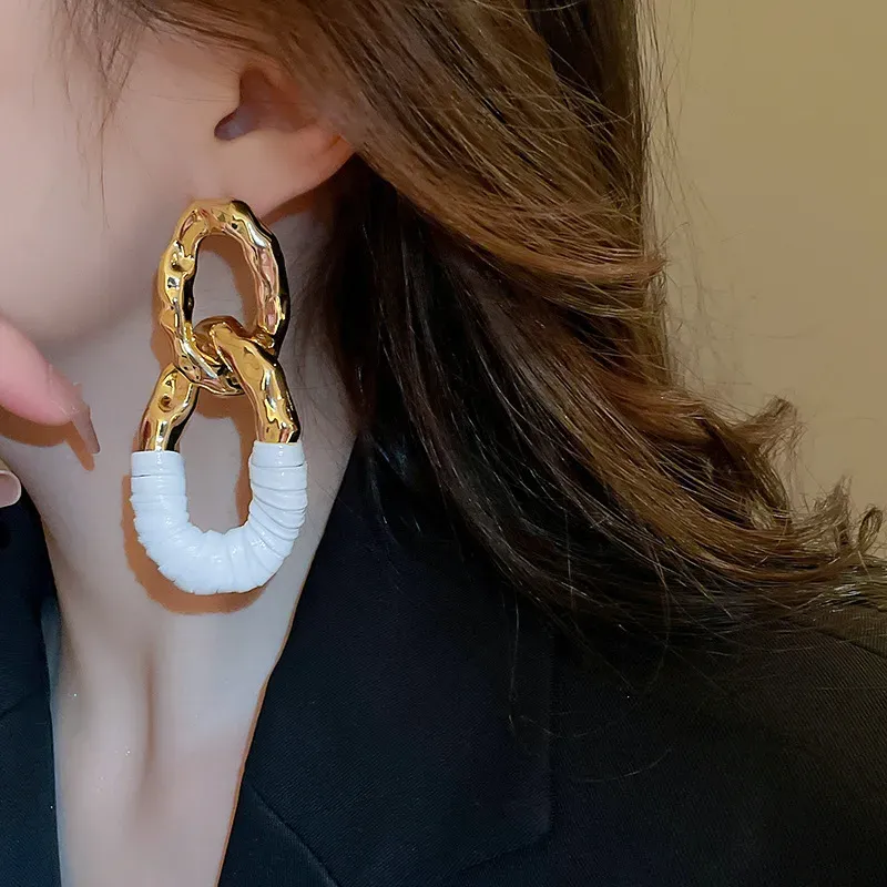 Wholesale Women Fashion Exaggerated Pleated Oval Faux Leather Wrap Denim Earrings - Image 10