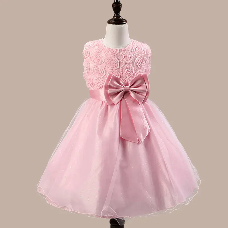 Wholesale Kids Girls Fashion Elegant Flower Bowknot Mesh Sleeveless Party Dress - Image 7