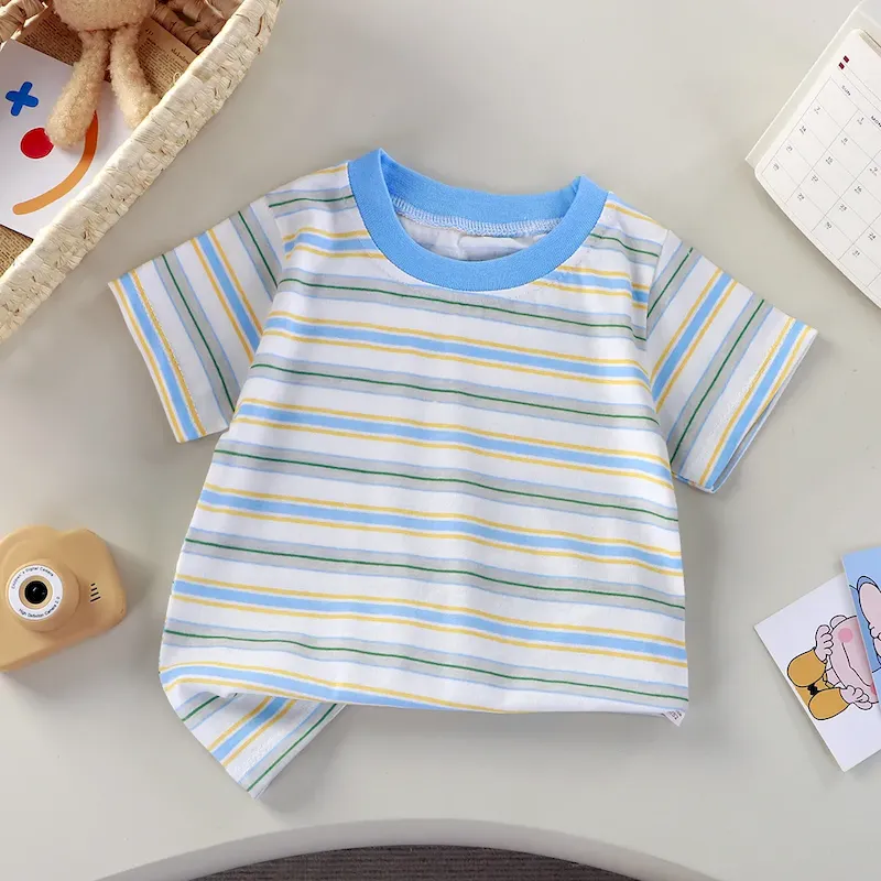 Wholesale Summer Children Fashionable Stripe Printed Short-Sleeved T-Shirt - Image 16